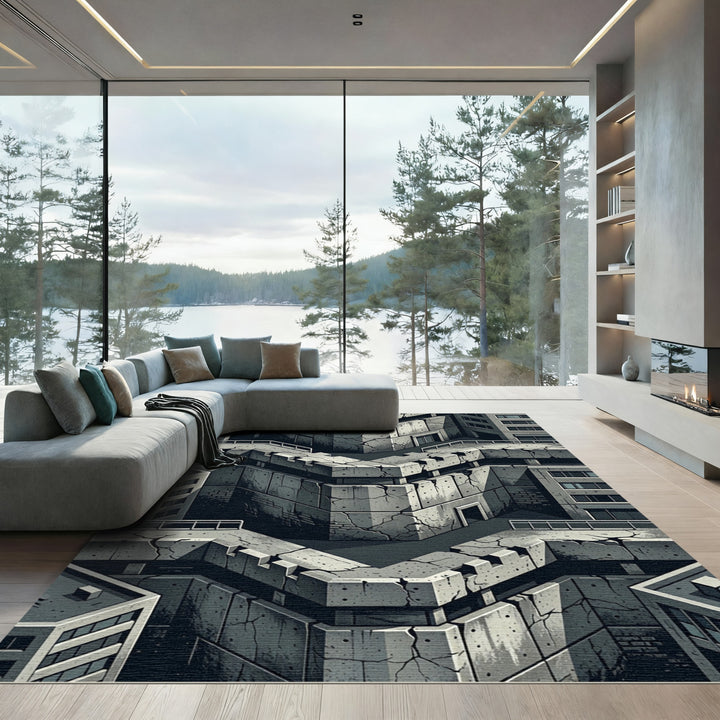 Cracked Concrete Urban Geometric Rug