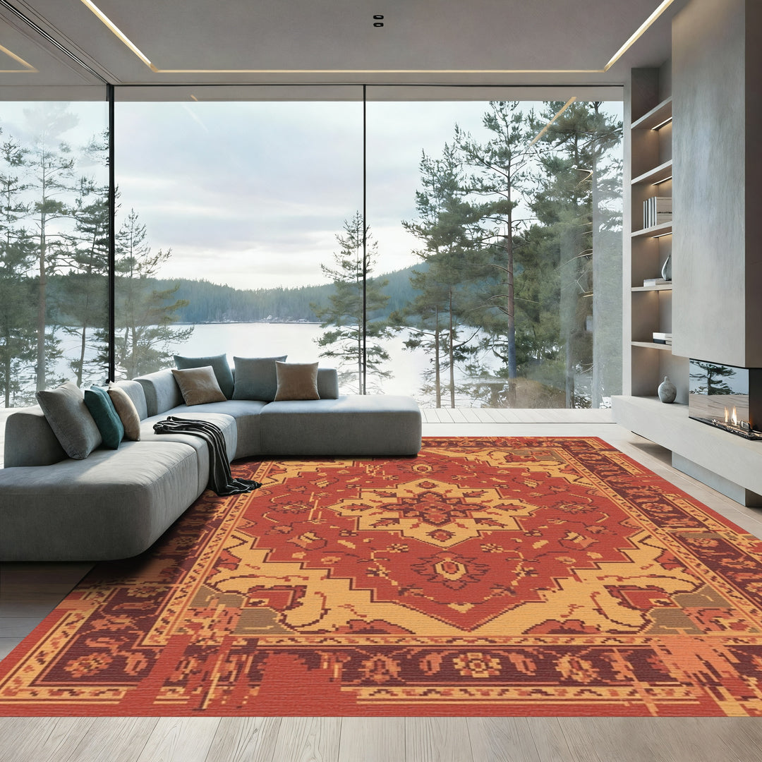 Crimson Medallion Folk Art Rug