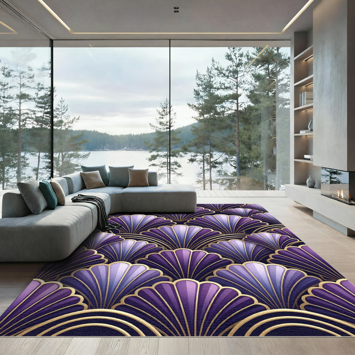 Art Deco Purple Fan Geometric Rug