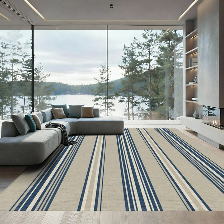 Coastal Blue Cream Stripe Rug