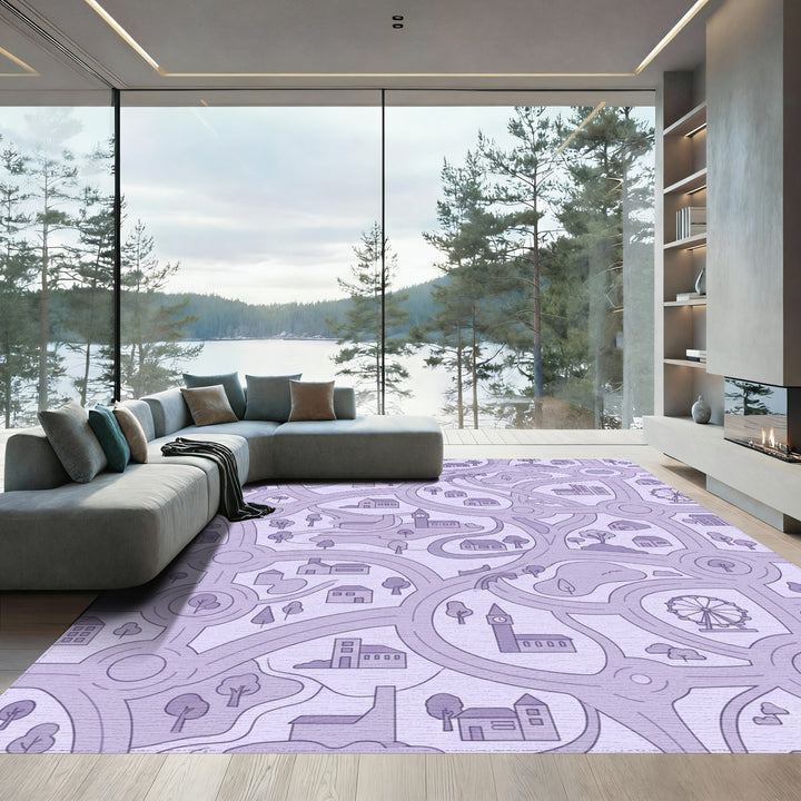 Purple Town Map Road Network Rug