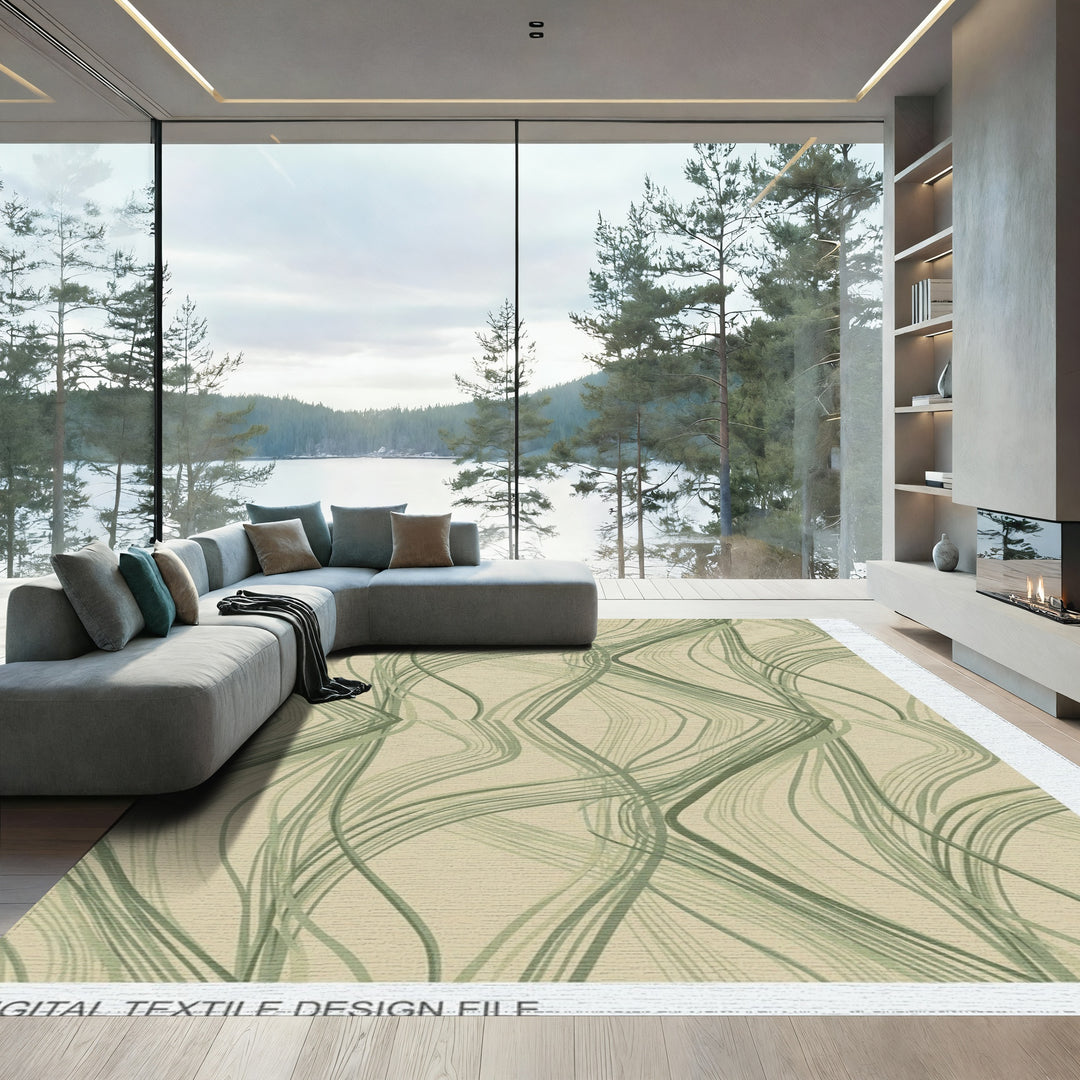 Sage Green Wavy Stripe Swirl Rug