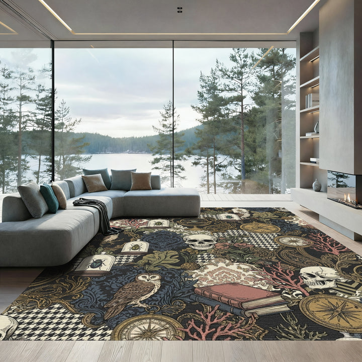 Dark Academia Skulls Insects Globes Books Rug