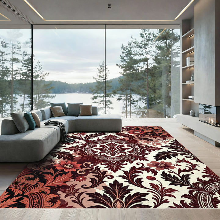 Crimson Floral Medallion Baroque Rug