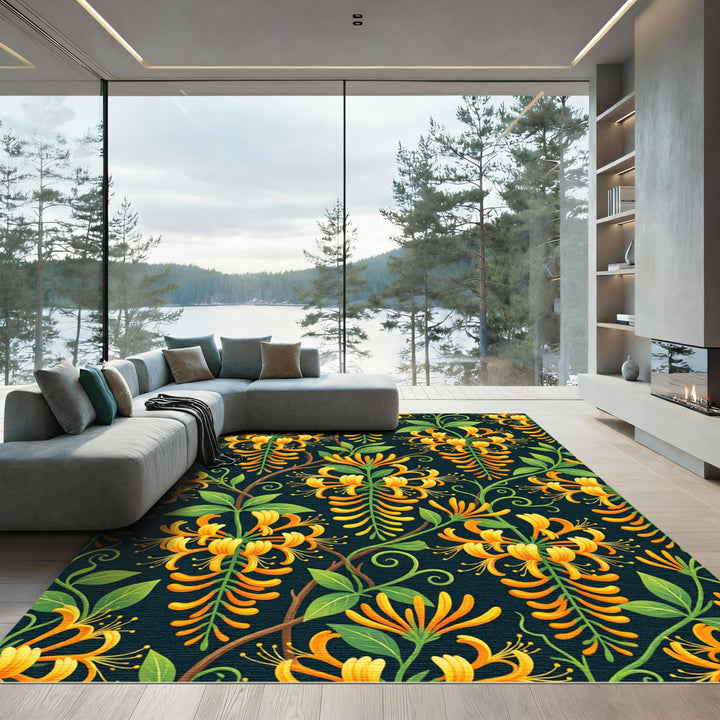 Golden Honeysuckle Vine Floral Rug