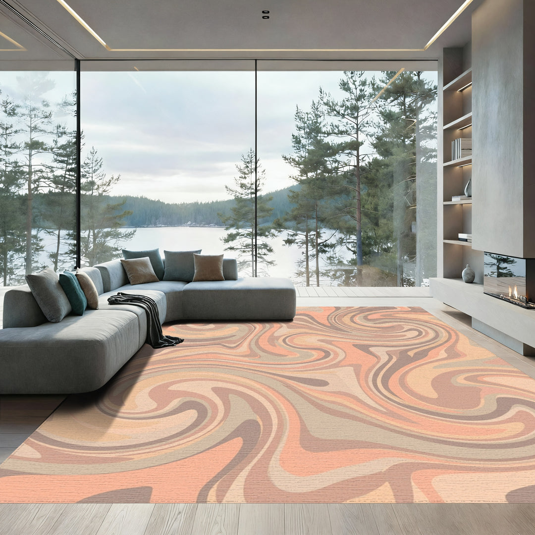 Peachy Swirl Marble Abstract Rug