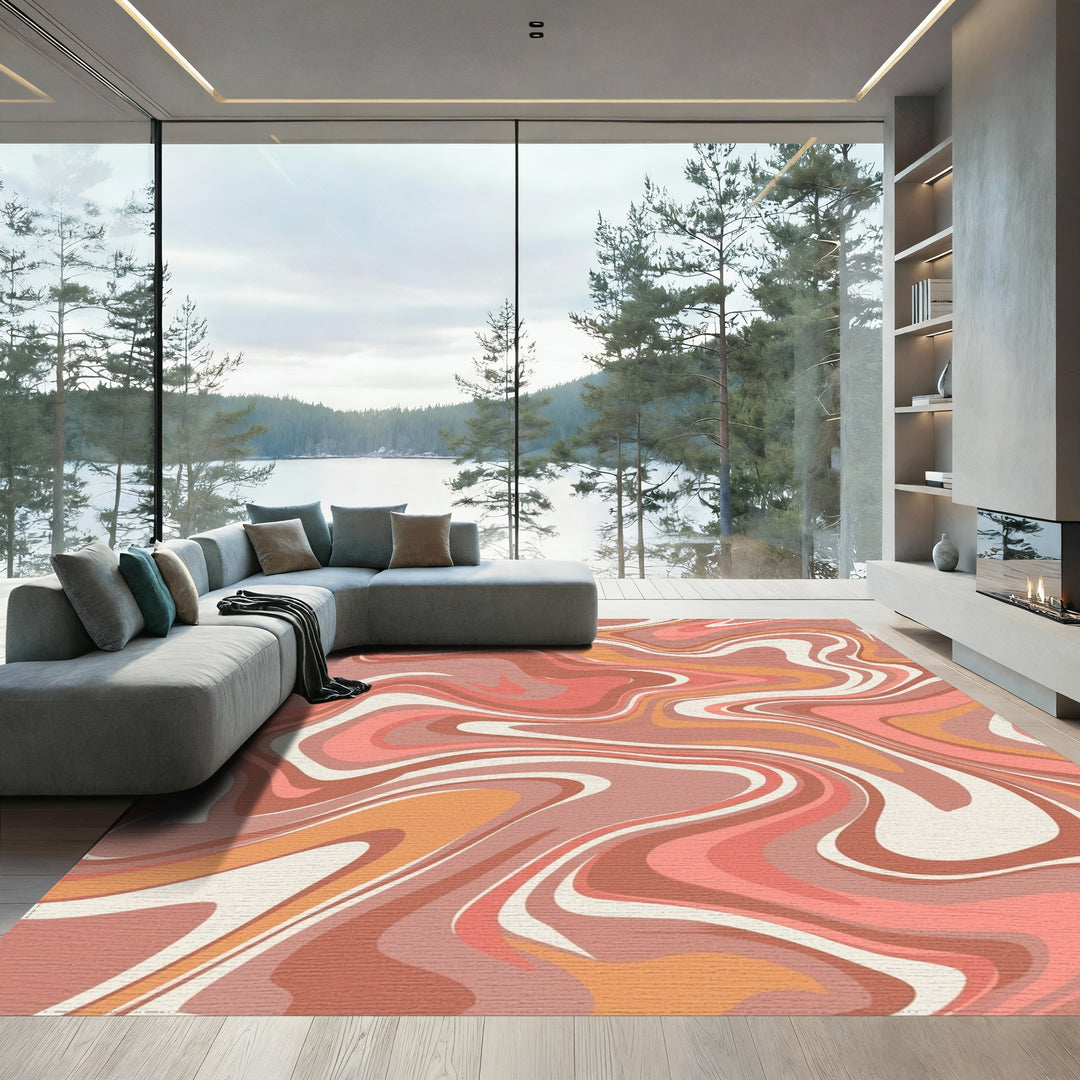 Terracotta Coral Swirl Marble Rug