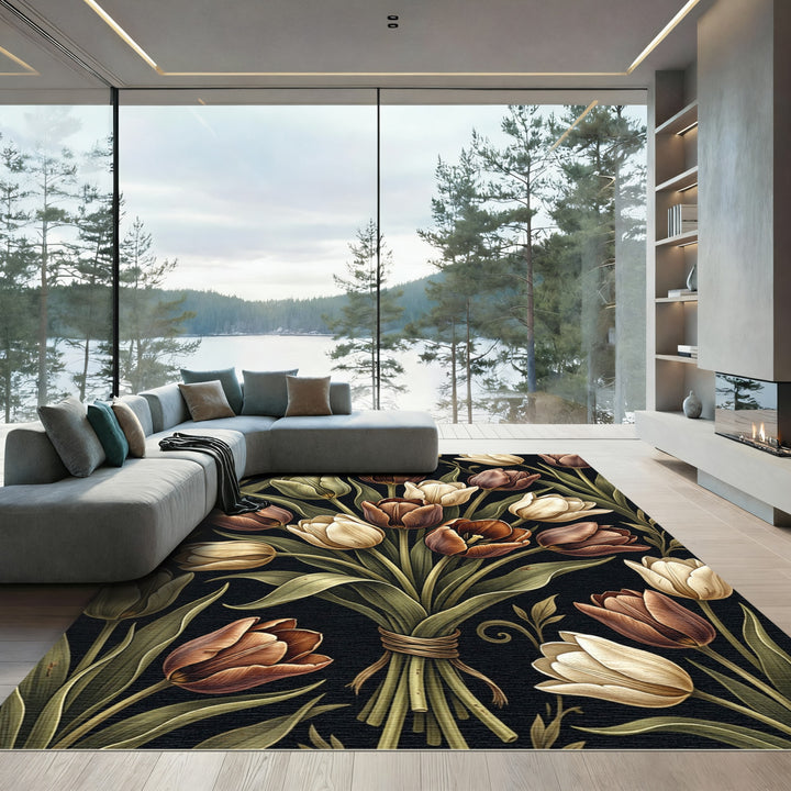 Earthy Tone Tulip Bouquet Arrangement Rug