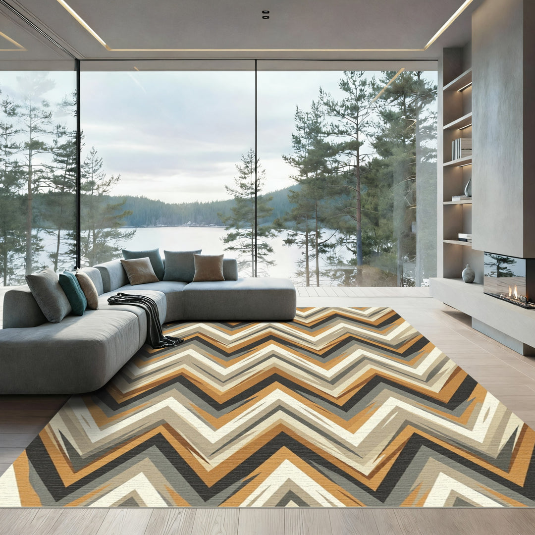 Geometric Earth Tone Zigzag Rug