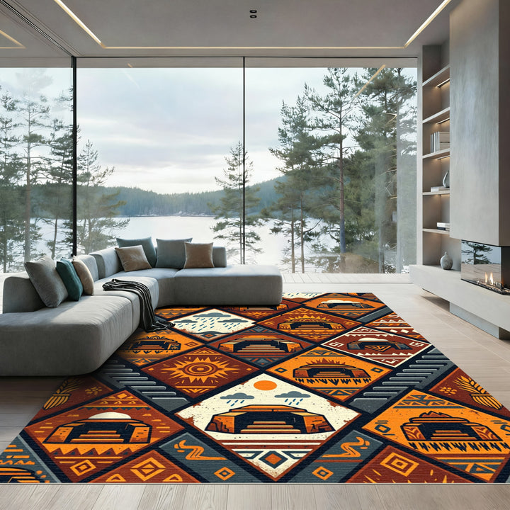 Ancestral Sun Stone Stair Geometric Rug