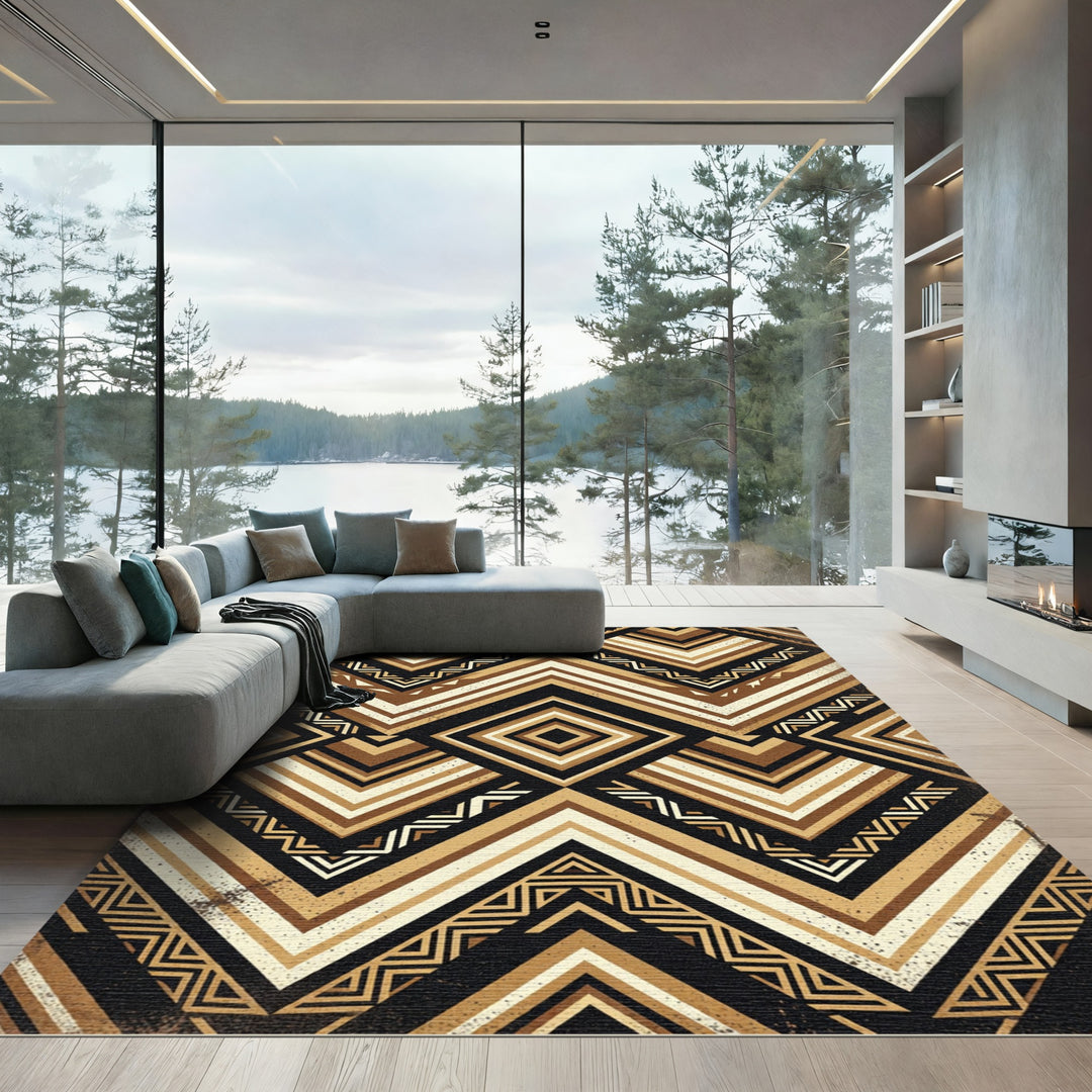 Geometric Brown and Cream Tribal Rug