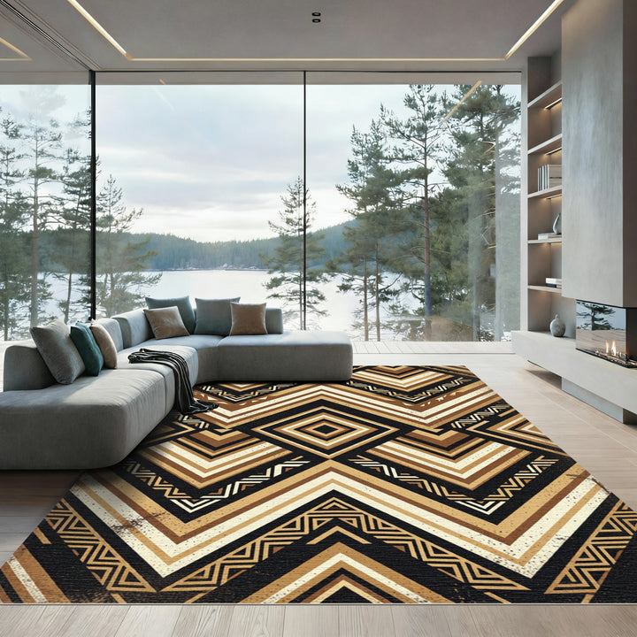 Geometric Brown and Cream Tribal Rug