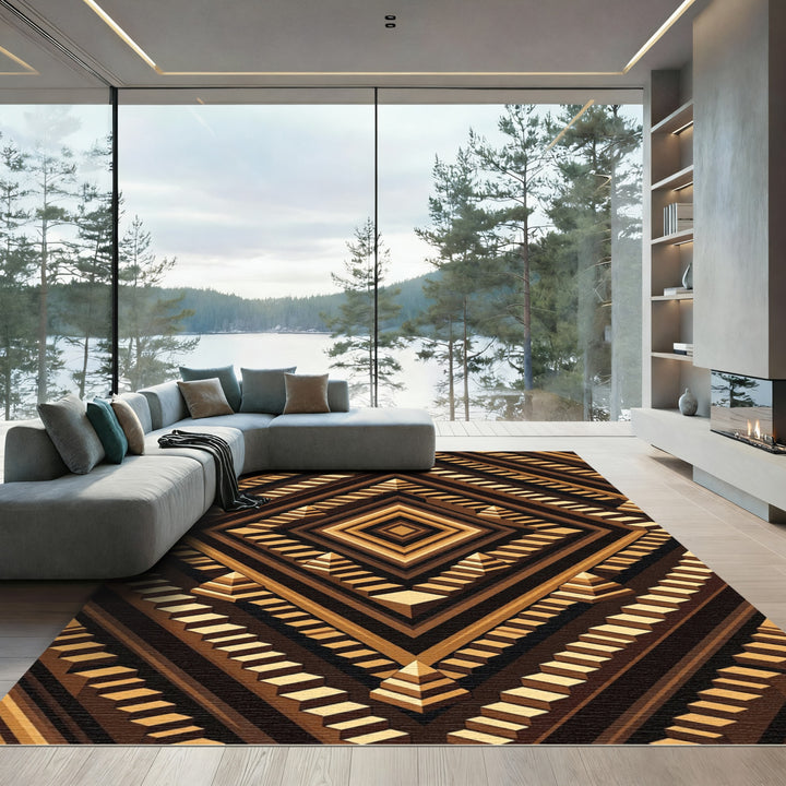 Brown Pyramid Steps Geometric Rug