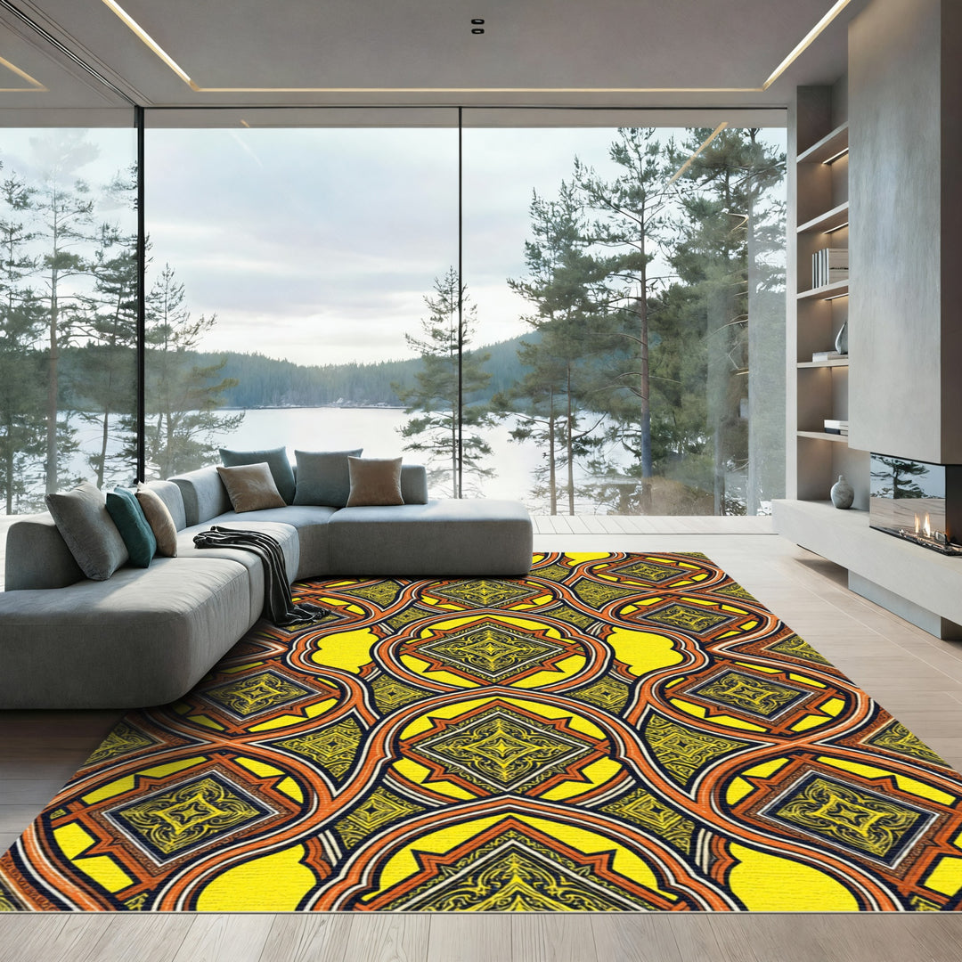 Vibrant Yellow Orange Geometric Arch Rug