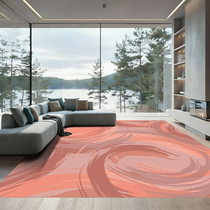 Coral Swirl Brushstroke Abstract Rug
