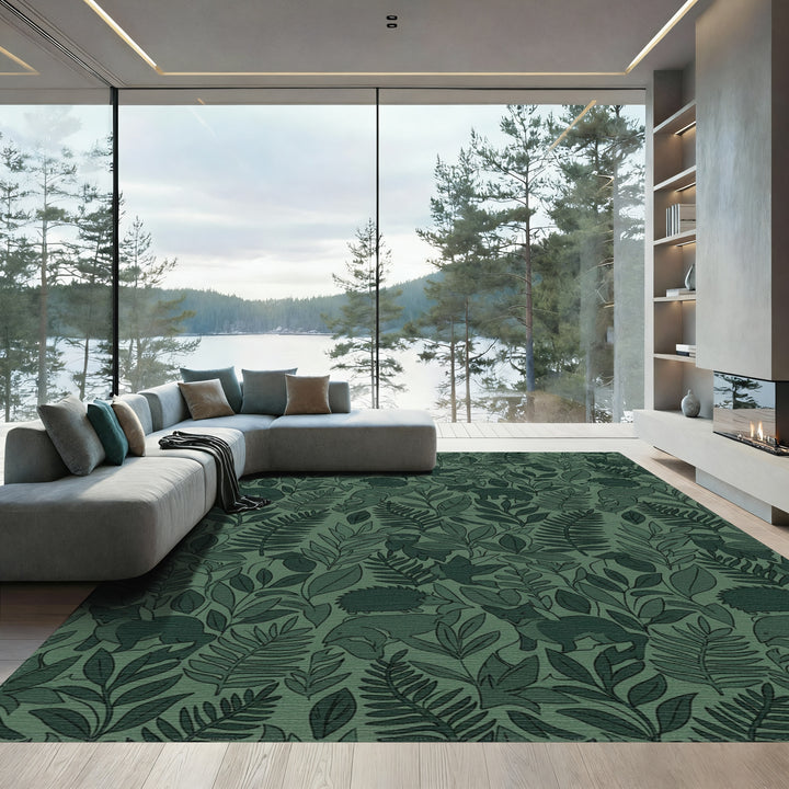 Forest Woodland Creatures Green Landscape Rug