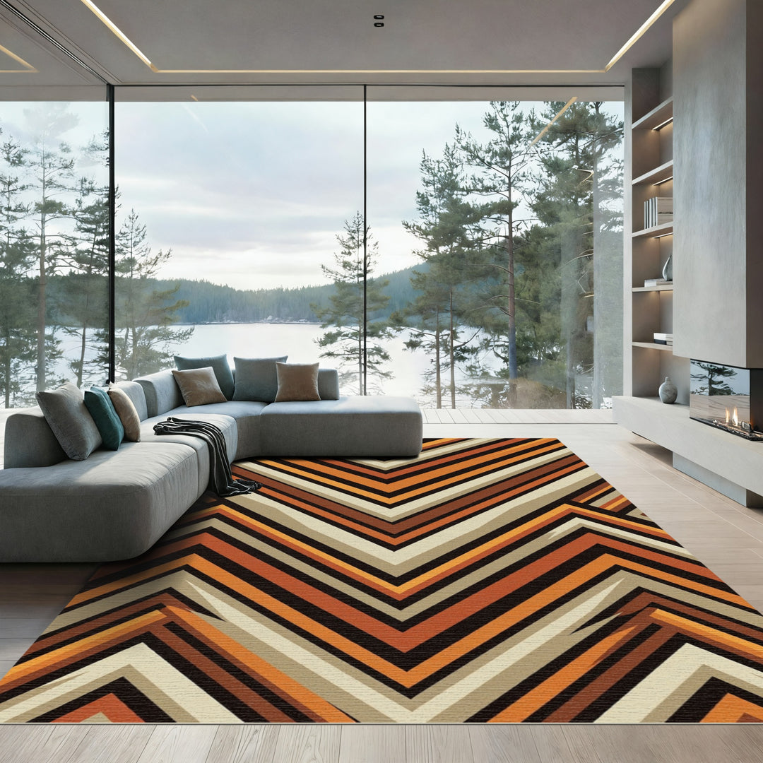 Bold Geometric Chevron Orange Cream Rug