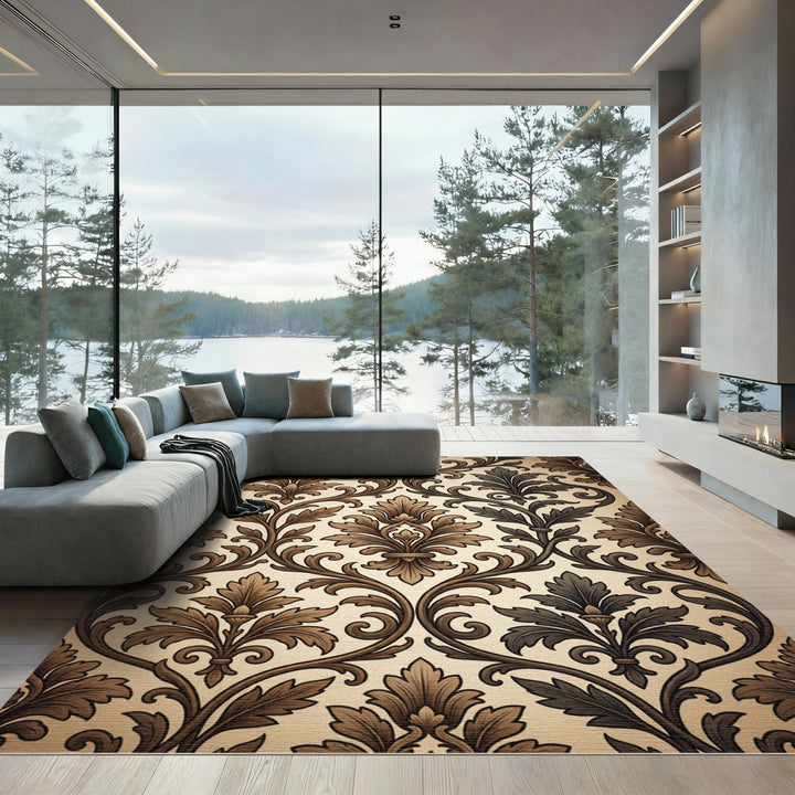 Elegant Brown and Gray Damask Rug