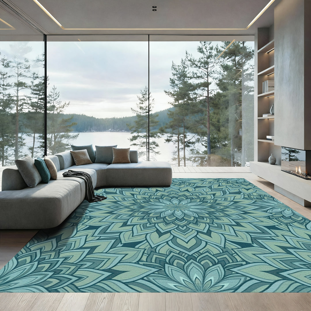 Serene Teal Nested Floral Rug