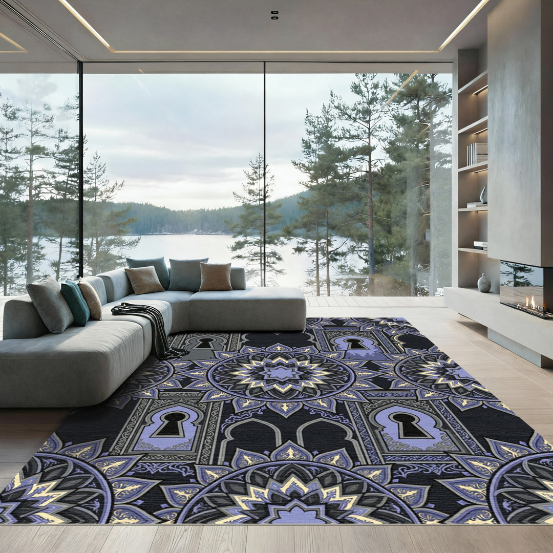 Purple Gray Gate Mandala Medallion Rug