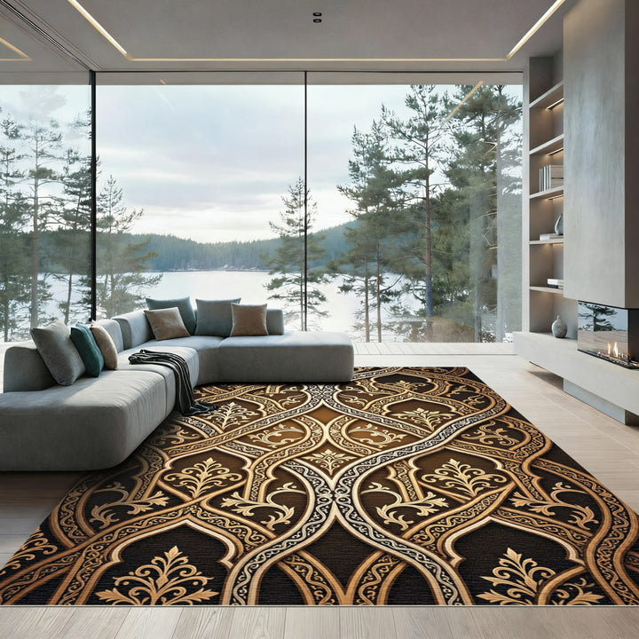 Golden Arabesque Intertwined Arch Rug