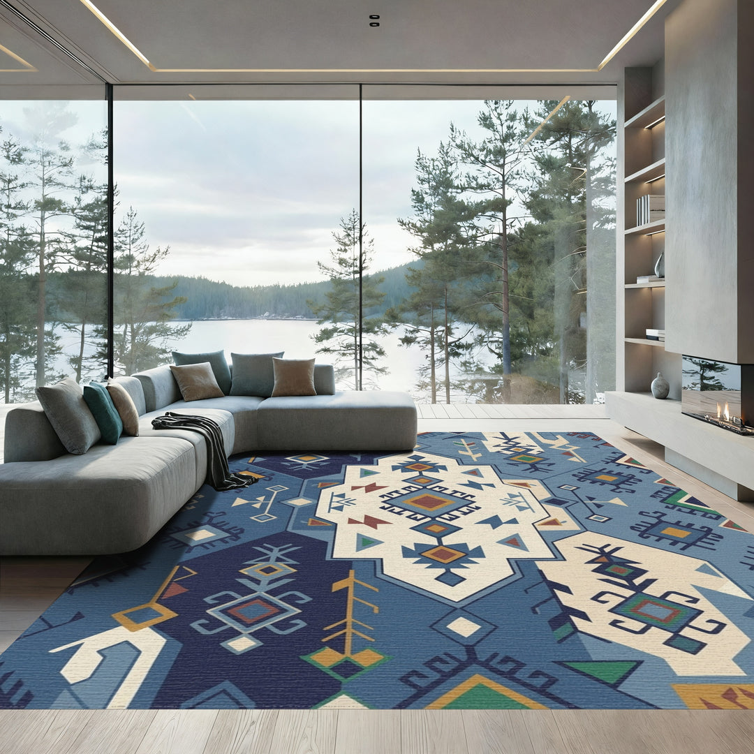 Navajo Blues Geometric Medallion Rug