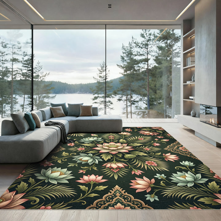 Vibrant Lotus Floral Botanical Rug