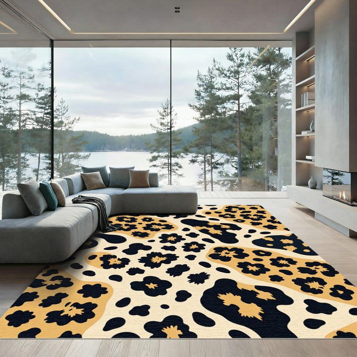 Chic Black Gold Leopard Spots Rug