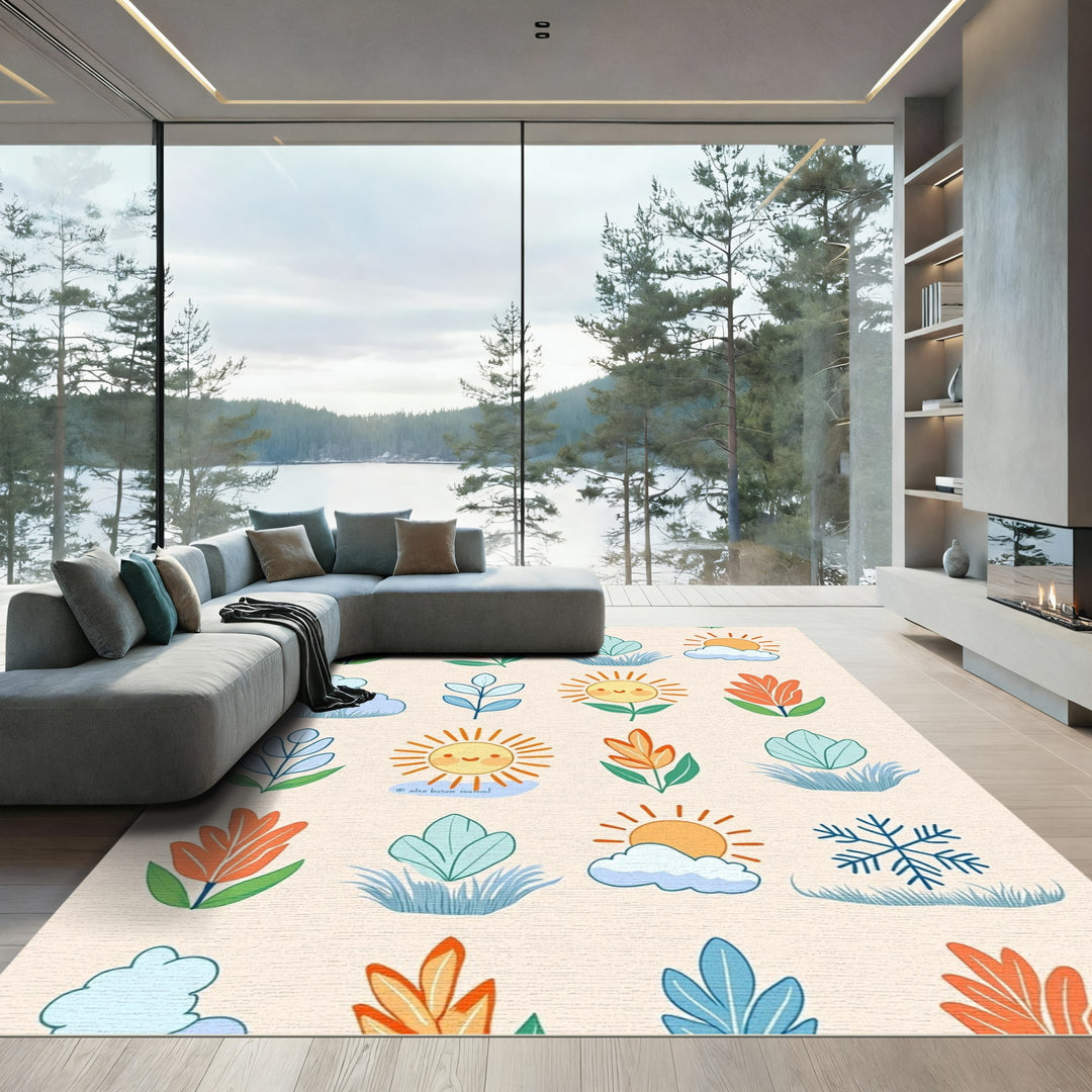 Cute Floral Sun Cloud Snowflake Rug