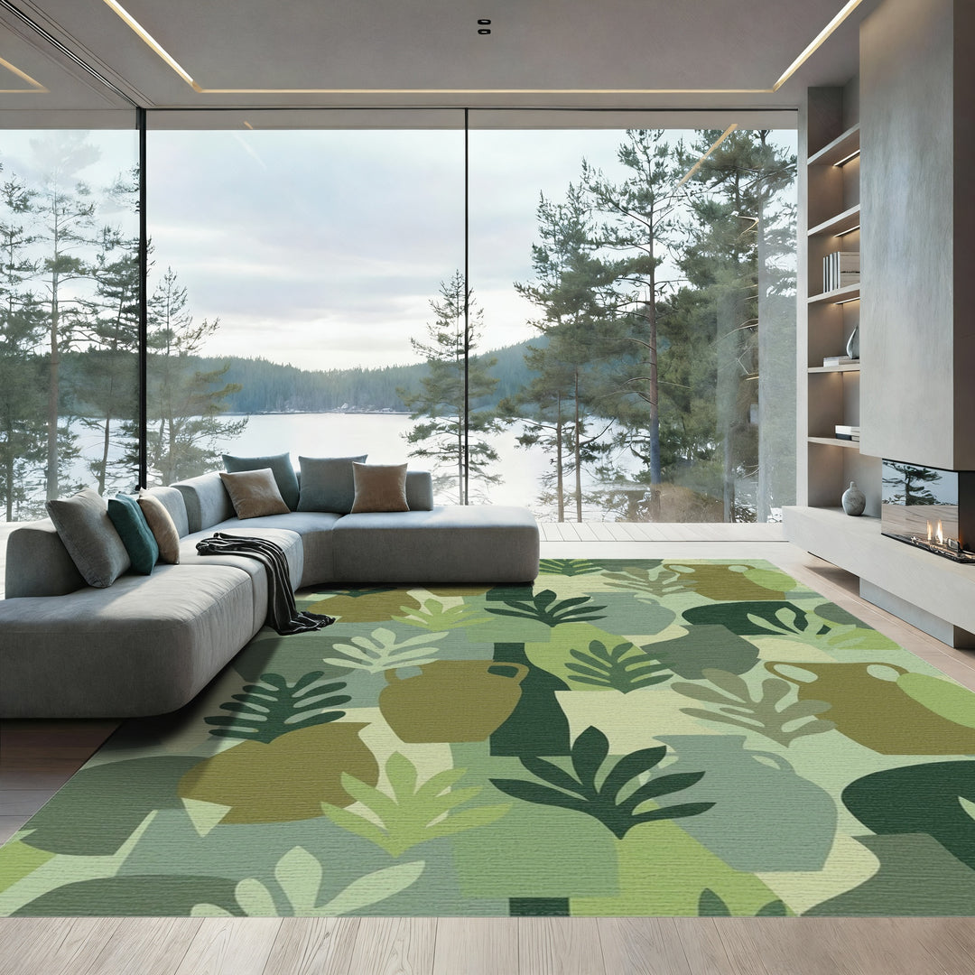 Olive Ceramic Nature Collage Rug