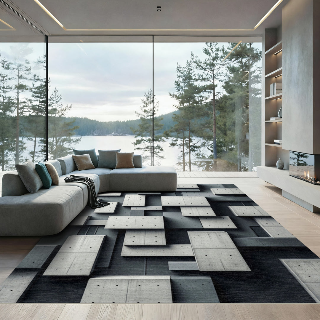 Abstract Concrete Blocks Geometric Composition Rug