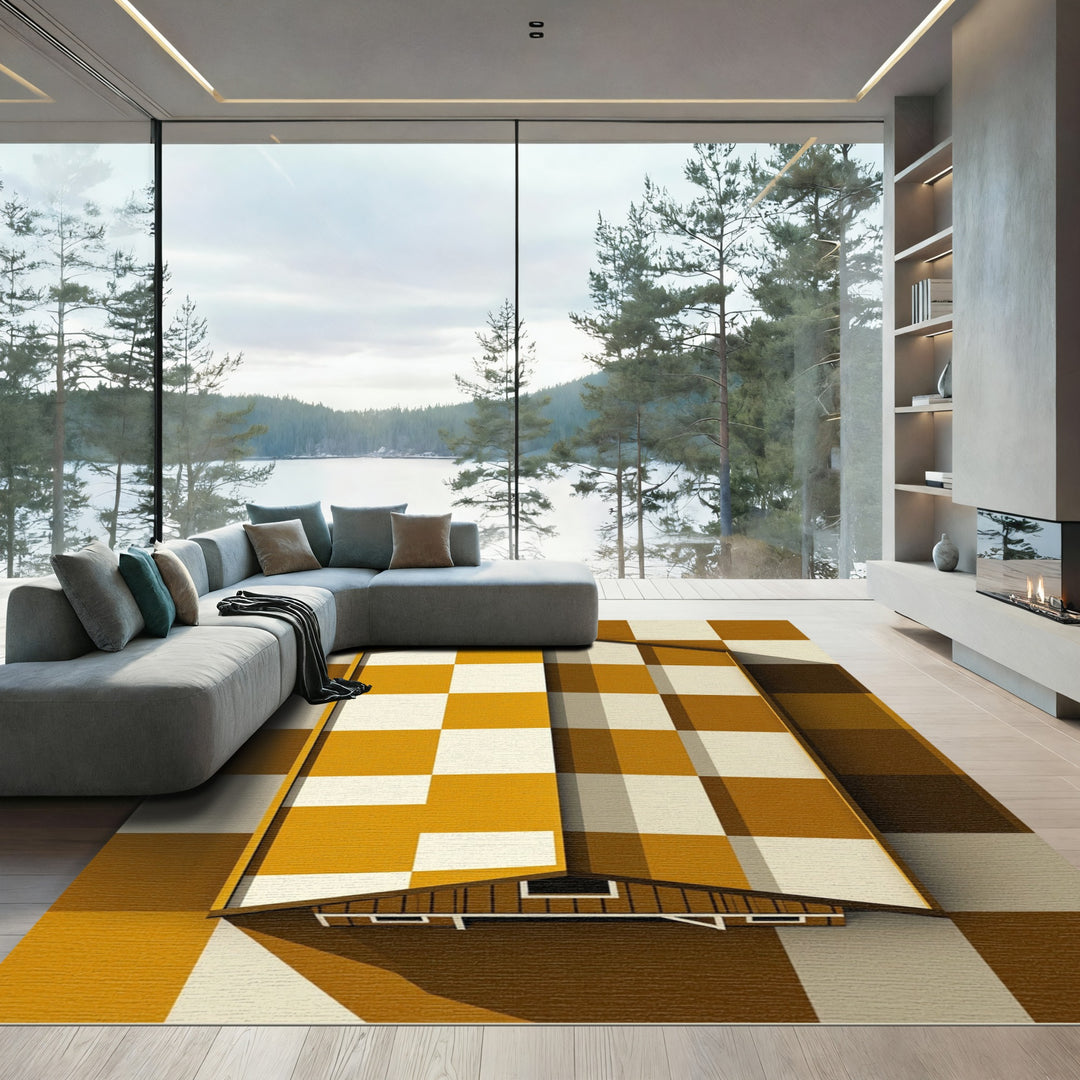 Checkerboard Orange White Building Rug