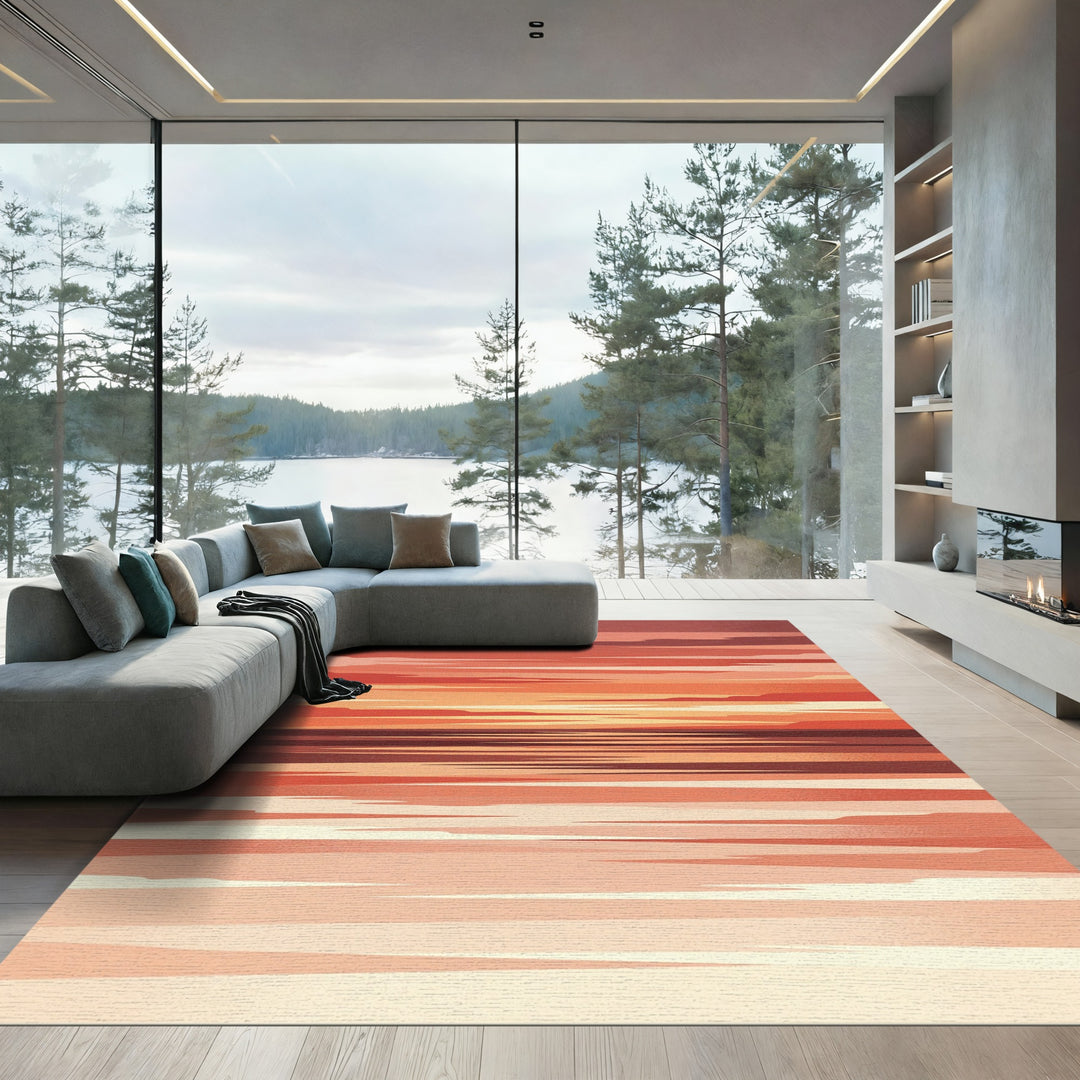 Crimson Horizon Horizontal Stripe Rug