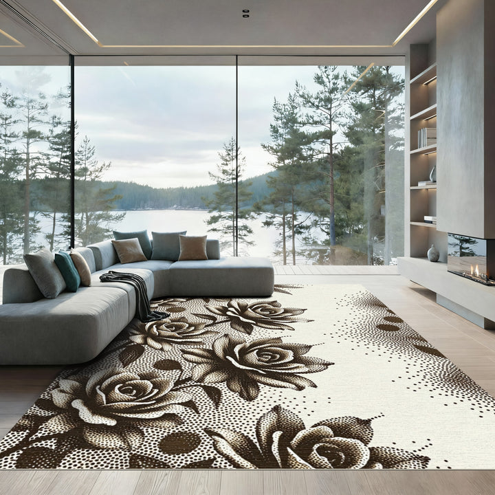 Dark Rose Stippled Garden Rug