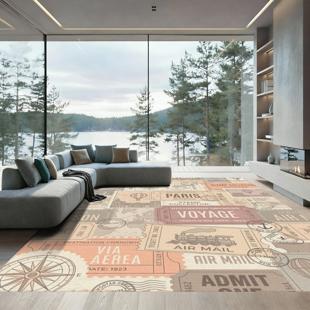 Global Voyage Stamp Collector Travel Collage Rug