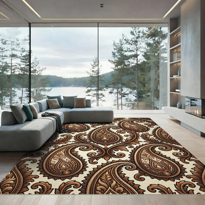 Rich Bronze Paisley Scrollwork Rug