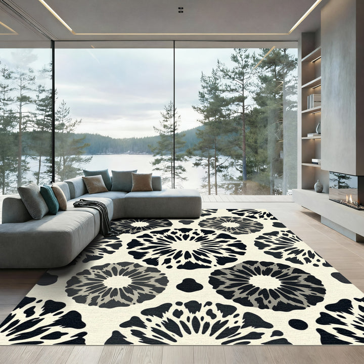Black Cream Radial Bloom Rug