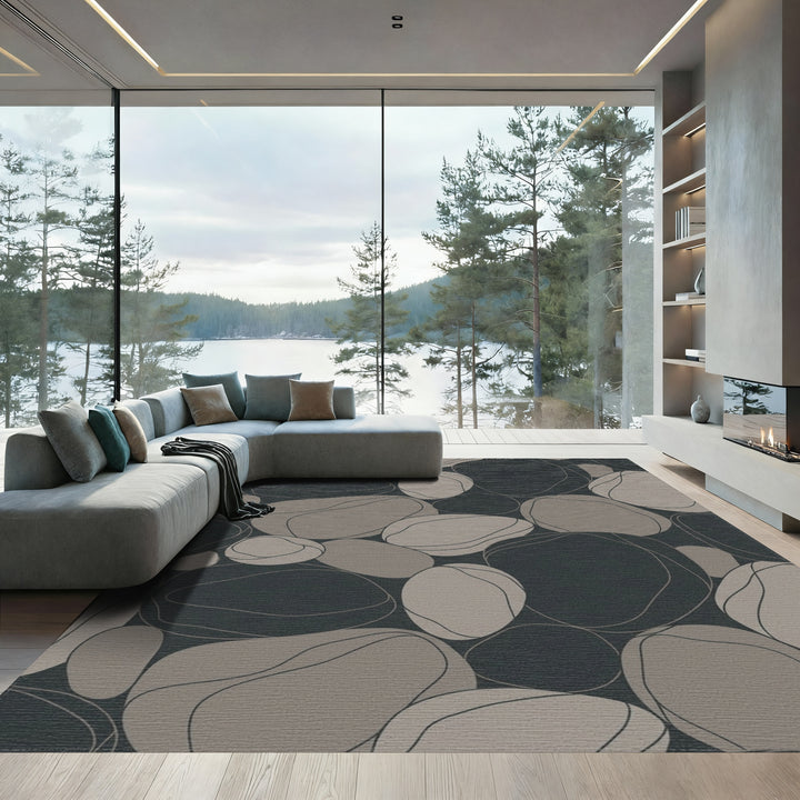 Modern Gray River Stone Arrangement Rug