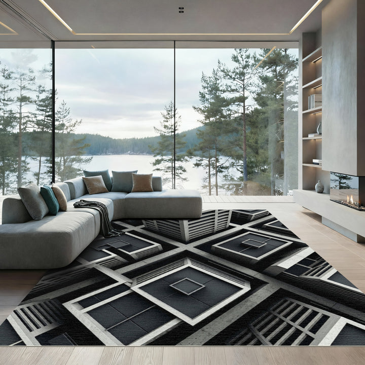 Monochromatic Brutalist Concrete Architecture Rug