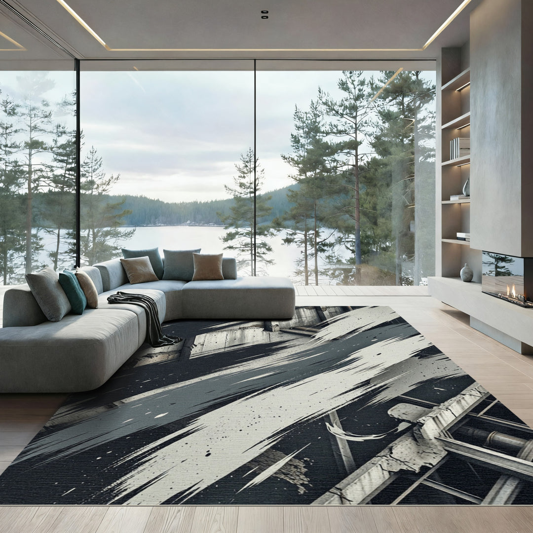 Abstract Grunge Concrete Brush Strokes Rug