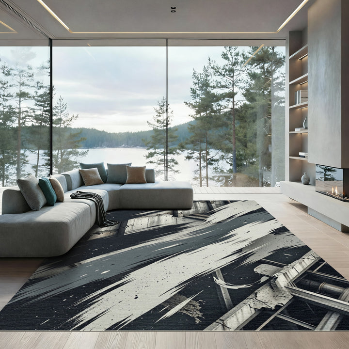 Abstract Grunge Concrete Brush Strokes Rug