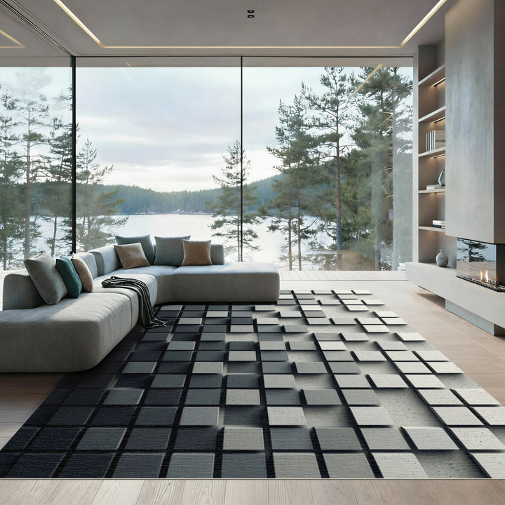 Modern Gray Concrete Cube Rug