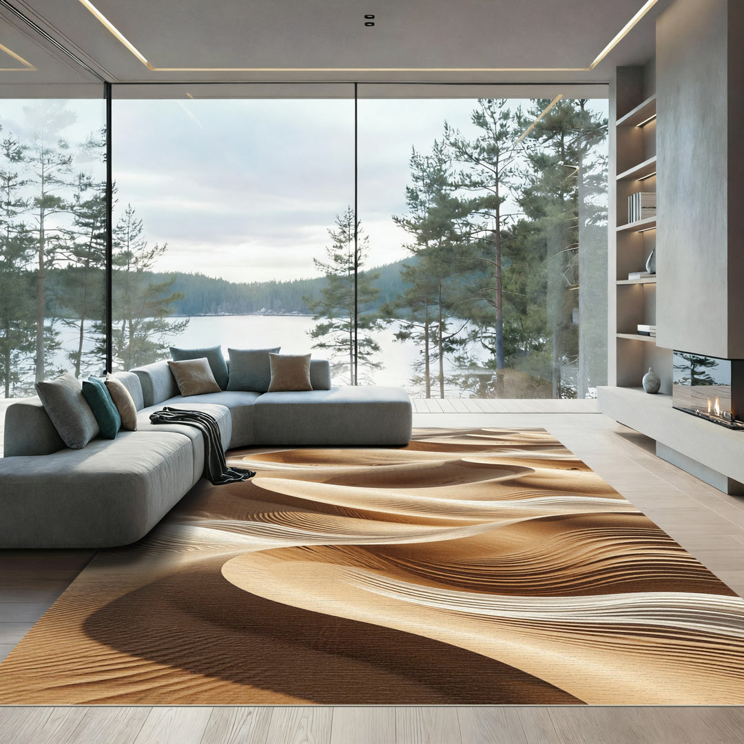 Golden Desert Dune Swirl Rug
