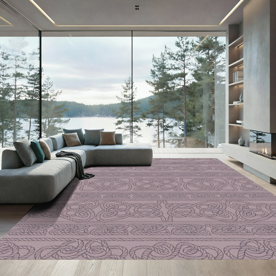 Mauve Nautical Rope Border Stripe Rug