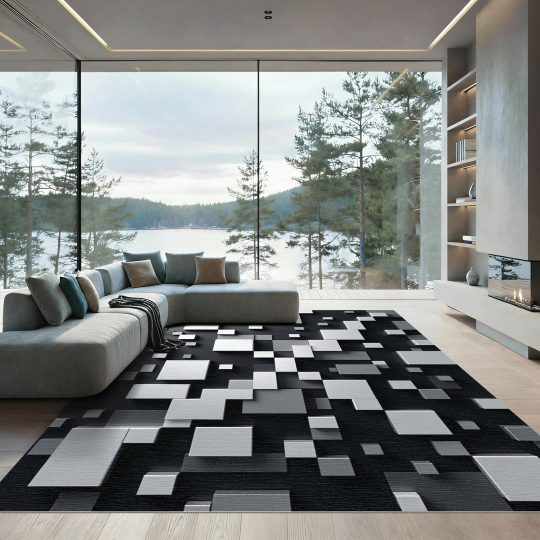 Modern Gray Cubic Abstract Rug