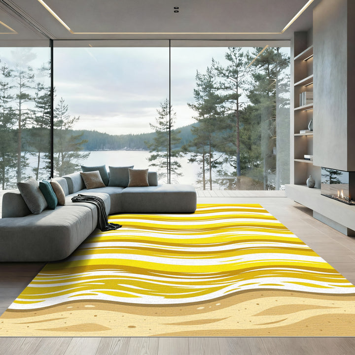 Golden Yellow Abstract Wave Rug