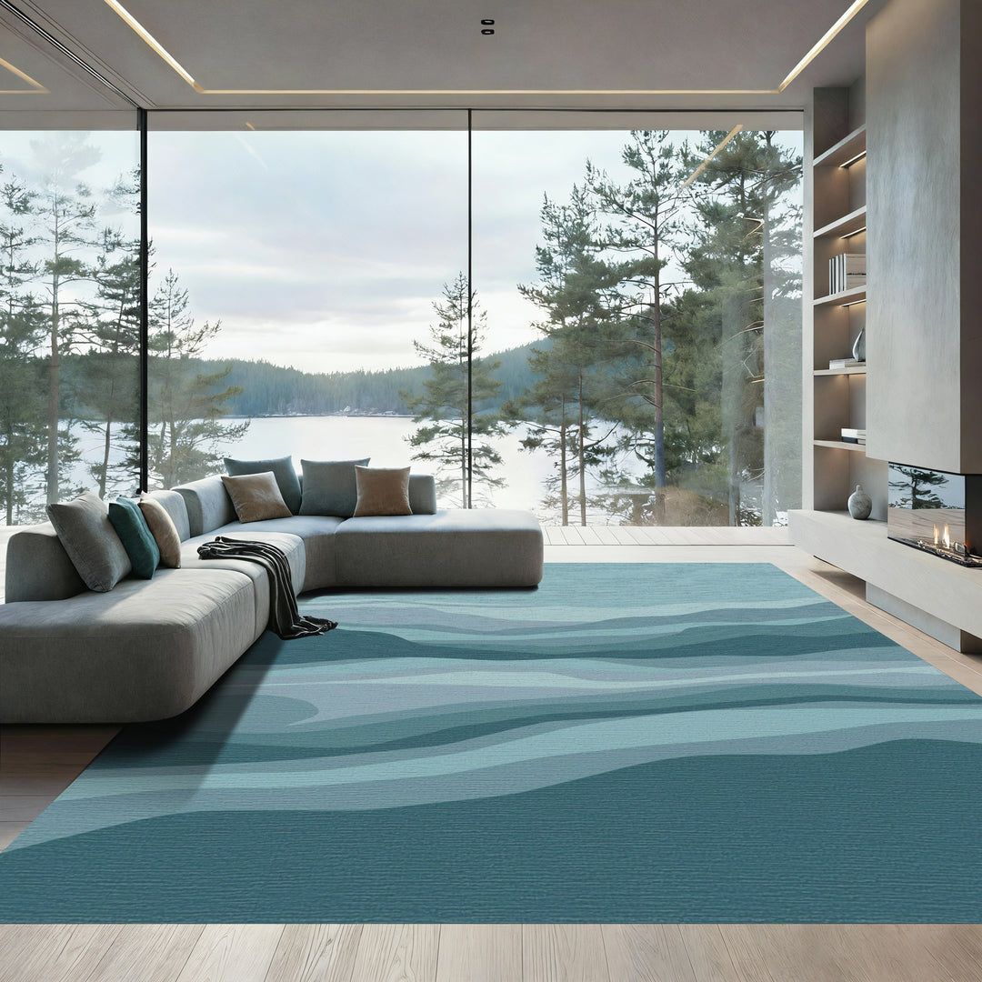 Abstract Teal Landscape Waves Rug