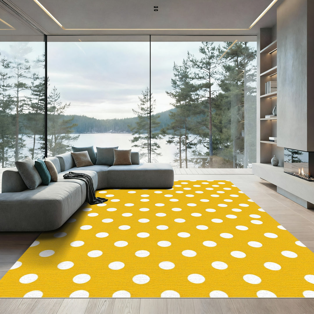 Yellow White Polka Dot Rug