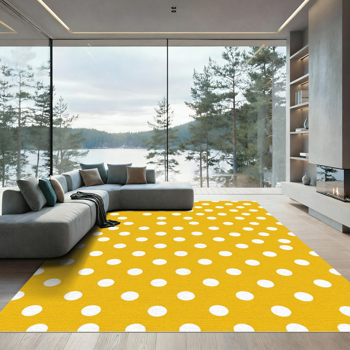 Yellow White Polka Dot Rug
