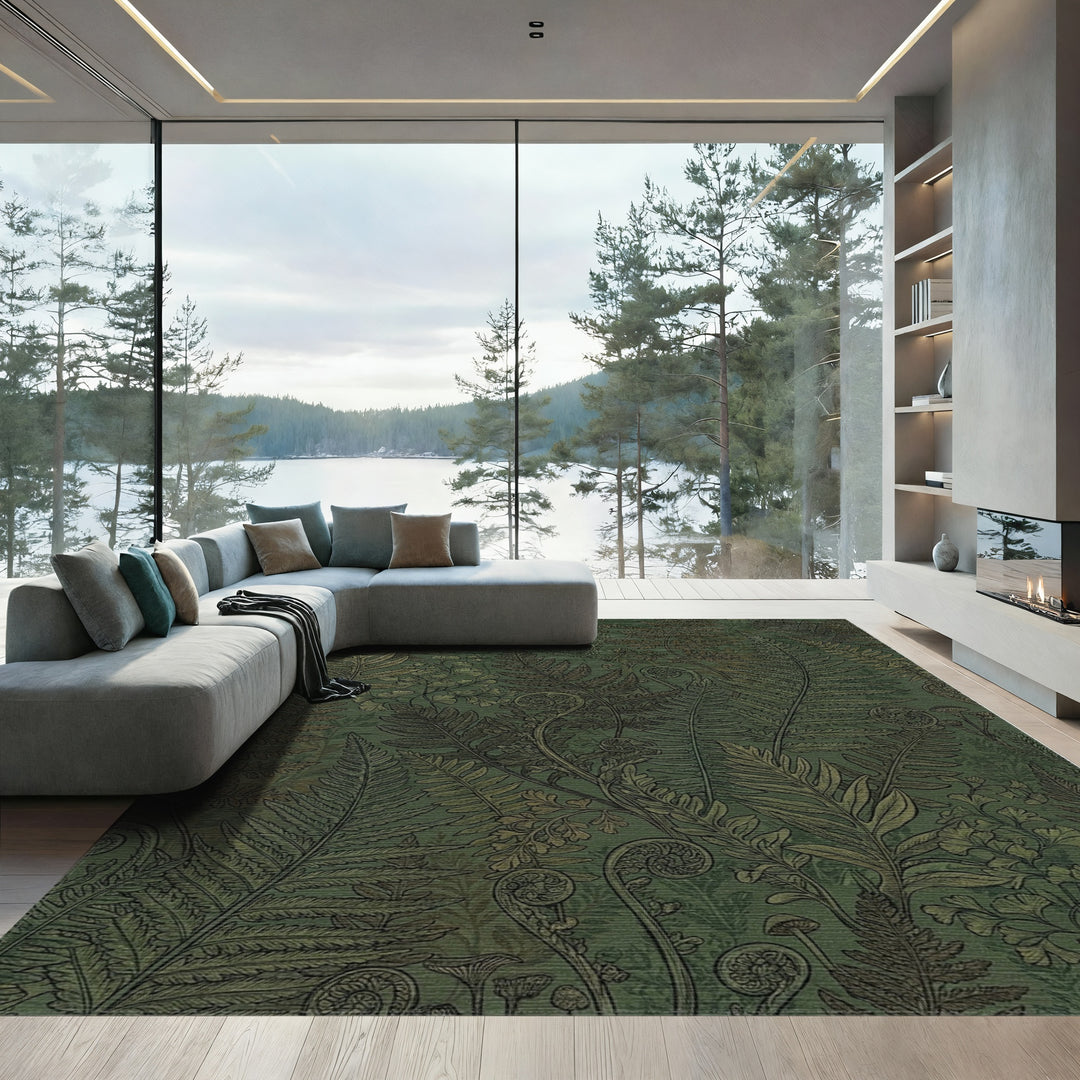 Verdant Forest Fern Illustration Rug